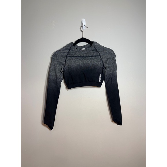 Gymshark Tops - Gymshark Adapt Ombre Seamless Long Sleeve Crop Top Grey Black XS GLCT4121-BK/BKM